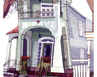 NEW ORLEANS HOME (Giclée Print of Original Gouache + Ink Painting)