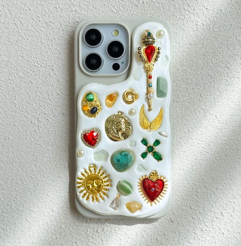 a phone case with a bunch of different things on it