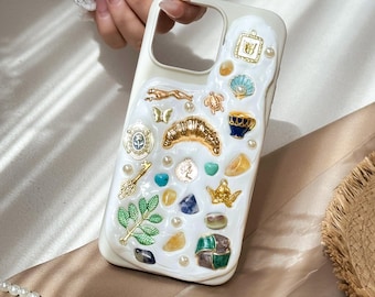 Handcrafted iPhone 17 Cover: Gemstone & Charm Embellished Cover