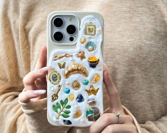 Handmade iPhone 17 Case: Gemstone & Charm Embellished Cover