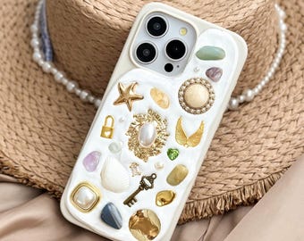 Handmade iPhone 17 Case: Artistic Shell and Crystal Decor