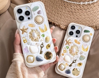 Personalized Natural Shell iPhone 17 Case: Handmade Artistic Crystal Decor