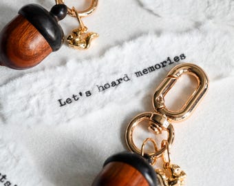 Personalized Wooden Acorn Keychain with Typewritten Message Note Inside, Bag Charm Accessory