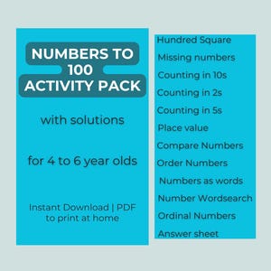 Pack d'activités Numéros 1 à 100 pour les 5 – 6 ans