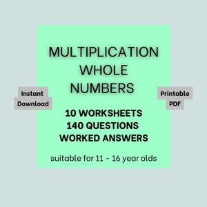 Multiplication Whole Numbers, Maths Worksheets, Key Stage 3 to 4, Printable A4 PDF,