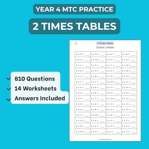 2 Times Tables Practice Pack | Year 4 Maths | Multiplication Tables Check (MTC) Prep |  810 Questions | KS2 Fluency Worksheets PDF