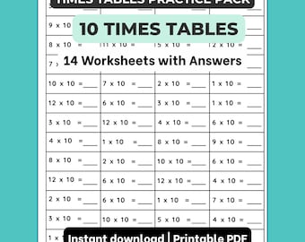 Ten Times Tables Practice Pack: (14 Worksheets, 810 Questions)