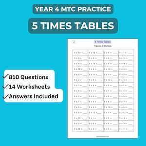 5 Times Tables Practice Pack | Year 4 Maths | Multiplication Tables Check (MTC) Prep |  810 Questions | KS2 Fluency Worksheets PDF
