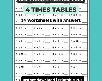 Four Times Tables Practice Pack: (14 Worksheets, 810 Questions)