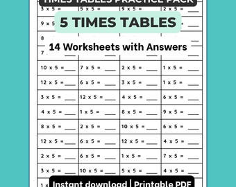 5 Times Tables Practice Pack: (14 Worksheets, 810 Questions)