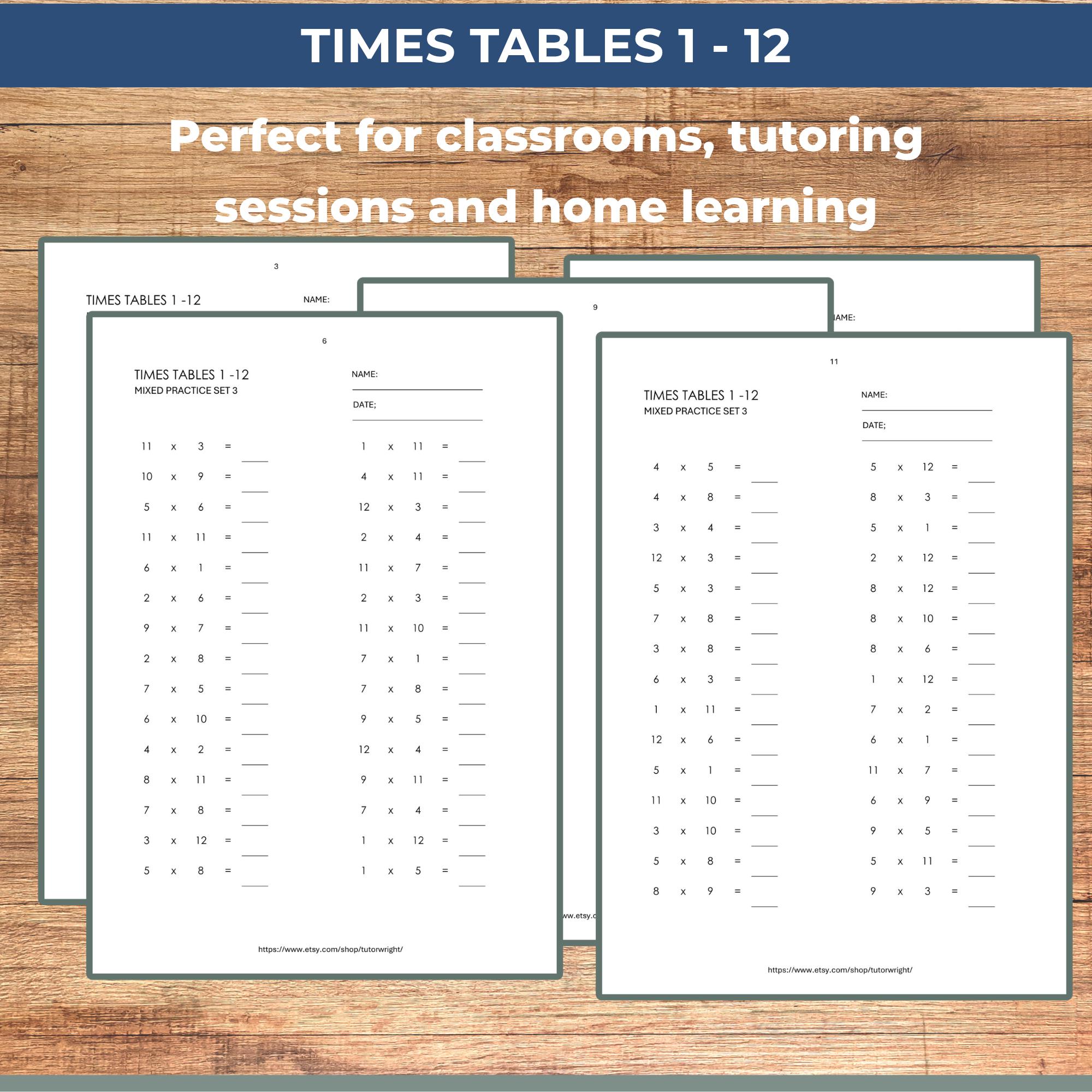 Table For Answer 20 Printable Times Tables Worksheets, Mixed Tables 1 – 12, Answer Key ...