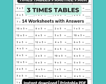 3 Times Tables Practice Pack: (14 Worksheets, 810 Questions)