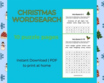 Christmas Wordsearch Puzzles – Printable Holiday Activity for Kids, Teachers & Homeschool, Instant download,  Printable PDF