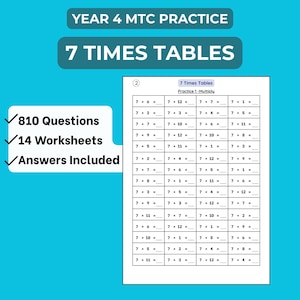 7 Times Tables Practice Pack | Year 4 Maths | Multiplication Tables Check (MTC) Prep |  810 Questions | KS2 Fluency Worksheets PDF