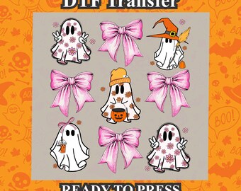 Ghost And Ribbon Halloween Design DTF. Ready to press, Heat Transfer, Spooky season, Halloween Shirt, Halloween transfer, DTF Transfer