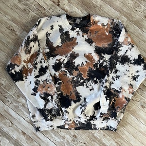 Cowhide  Crewneck or Hoodie, Bleached Sweatshirt, Cowhide  Blanks, Cowboy, Fun Cow Shirt