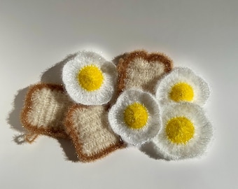 Spiegelei & Brotteller Schrubber | Handgefertigtes Double-Layer-Küchenpeeling | Wiederverwendbare häkeln Scrubby | Nettes Geschenk