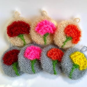 Carnation Dish Scrubber | Handmade Double Layered Kitchen Scrubby | Reusable Crochet Scrubbies | Cleaning Sponge Alternative | Cute Gifts