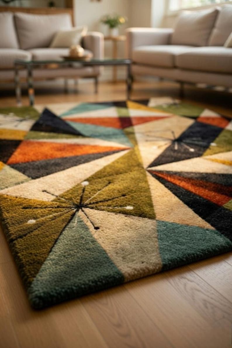 Hand-tufted Wool Area Rug: Retro Geometric Atomic Starburst Design - Etsy