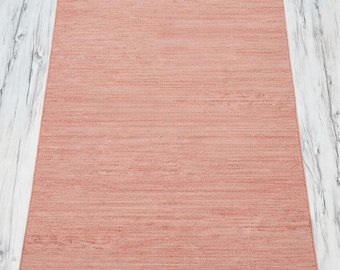 Handgeknüpfter Oushak Teppich, Blush Pink Minimalistischer Wollteppich, Pastell Vintage Style Teppich