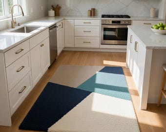 Handgetufteter Geometrischer Teppich: Mid-Century Wolle Skandinavisches Design