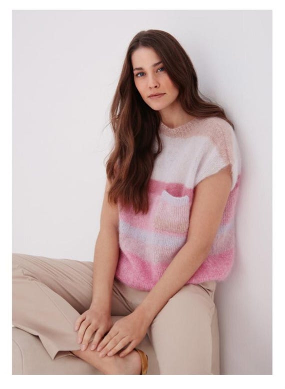 Suéter tejido a mano, camisa, suéter de manga corta, mujer, punto