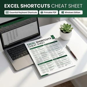 Excel Shortcuts Cheat Sheet Printable, Microsoft Excel Keyboard Shortcuts Desk Reference, Finance & Office Productivity PDF Cheat Sheet