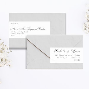 宛名ラベルラップ | ミニマリストラップアラウンド宛名ラベルテンプレート | 返信用宛名ラベル | DIY結婚式招待状封筒ラベル Avery