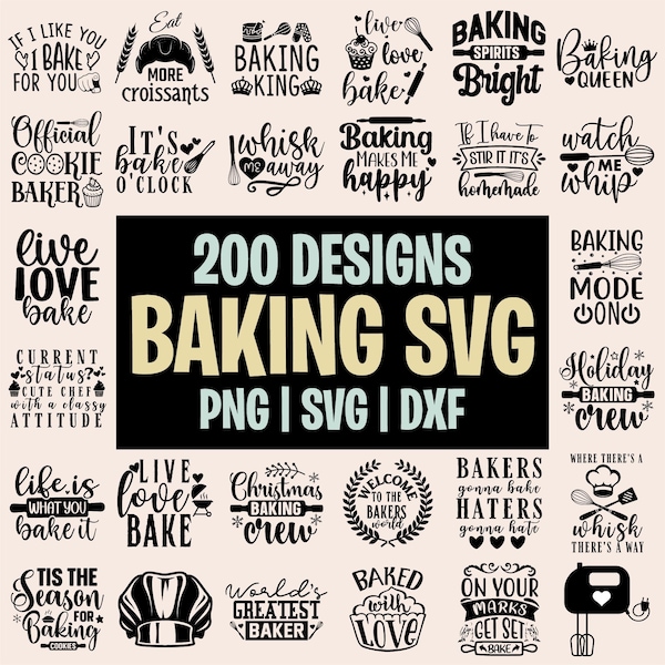 Baking Svg Design Bundle, Kitchen Quotes, Pies, Cookies, Bakery Svg, Food Clip Art Bundle, Bakery illustrations, Baking drawings, Digital