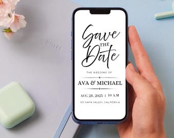 Digital Invite | Digital Wedding Invitation Template | Minimal Save the Date E-invite Template| Electronic Save the Date | Custom Design