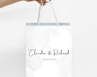 Bolsa de bienvenida para boda / Bolsa de papel personalizada elegante / Bolsas de regalo de boda personalizadas / Plantilla para bolsa de boda / Nos alegra mucho que estés aquí / Boda