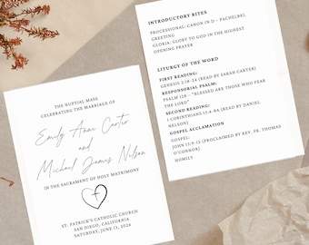 Szablon programu ślubu katolickiego | Katolicka ceremonia ślubna | Program ślubu kościelnego | Program mszy katolickiej | Ślub minimalistyczny