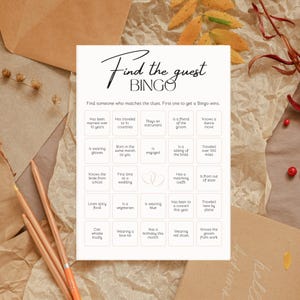 Find the Guest Bingo | Bridal Shower Bingo Game | Wedding Table Games | Bridal Shower Games | Wedding Games| Find the Guest | Game Template