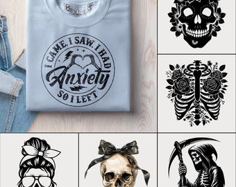Skeleton Svg | Skull Bow Svg | Grim Reaper Svg | Floral Ribcage Svg | Messy Bun Png | Anxiety Svg | Floral Skull Svg | Halloween Svg, Png