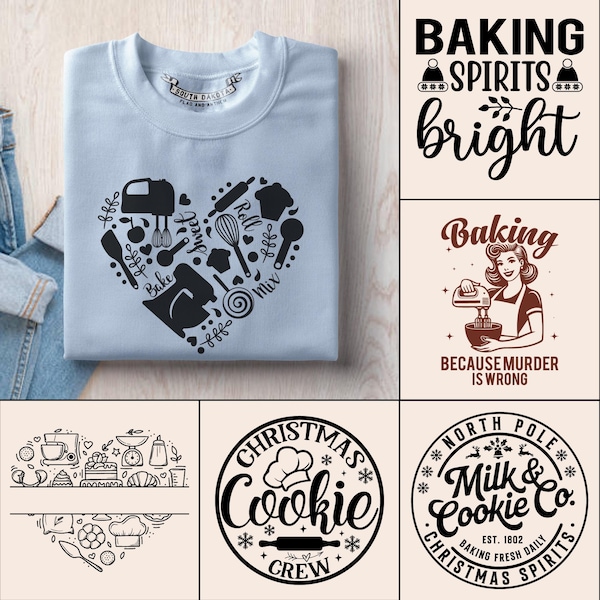 Baking Svg | The Cookie Crew Svg | Baking Spirits Svg | North Pole Svg | Baking Heart Monogram Svg | Baking Because Murder Is Wrong Svg