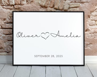 Heart Couple Names Printable | Personalized Heart Name Art | Engagement Wedding Keepsake | Anniversary Gift | Mr and Mrs Custom Wedding Svg