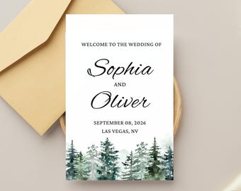 Pine Wedding Program | Mountain Wedding Program | Rustic Wedding Program | Forest Wedding Program | Minimalist Wedding | Foldable Program
