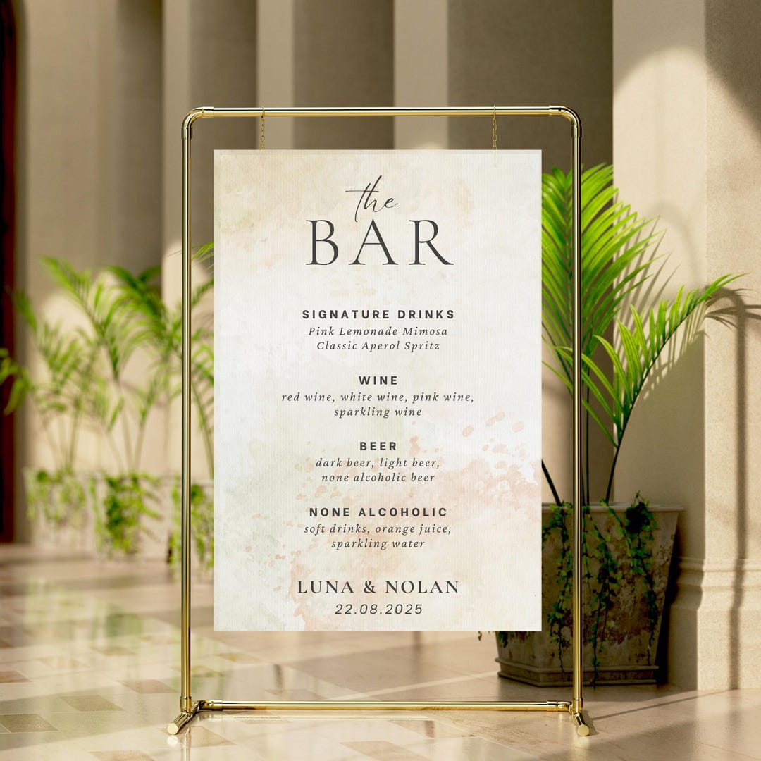 Bar Sign Template | Wedding Drink Menu Template | Modern Wedding Bar ...