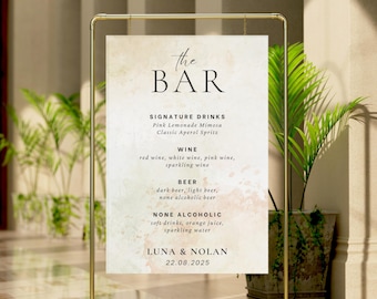 Bar Sign Template | Wedding Drink Menu Template | Modern Wedding Bar Menu | The Bar Sign | Minimalist Wedding Bar Menu | Printable Bar Sign
