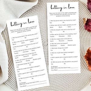 Mariage Faites vos paris | Feuille de pari sur les accessoires de mariage | Carte Paris Prop | Mariage Faites vos paris | Jeu de réception amusant | Jeux de douche nuptiale