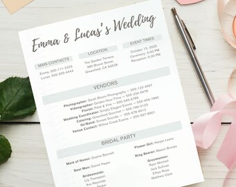 Wedding Photographer Shot List | Wedding Photographer Organizer | Photo Checklist | Wedding Shot List | Wedding Program Sign | Wedding List