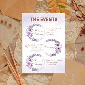 Wedding Events Card | Minimalist Wedding Events Card Template | Wedding Welcome Bag Note | Wedding Events Timeline Printable | Wedding Card