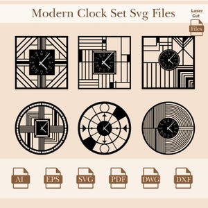 Clock Laser Cut Files,Clock Wall Art, Modern Clock,Clock Wood Layer Files, Svg, Eps, AI, Dxf, Dwg