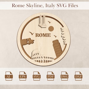 ローマのスカイライン、イタリア SVG ファイル、ウッド レイヤー シティ、SVG、EPS、AI、DXF、DWG