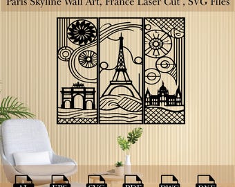 Skyline Parijs muurkunst, Frankrijk lasergesneden, kunst aan de muur kamer, kunst aan de muur Venetië, skyline van Venetië, skyline van Venetië, moderne muurkunst, abstract