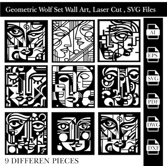 Cubism-Themed Laser Cut Files , Geometric & Abstract Digital Art, Faces Bundle Svg Files,Minimalist Abstract Wall Decor,Living room Decor