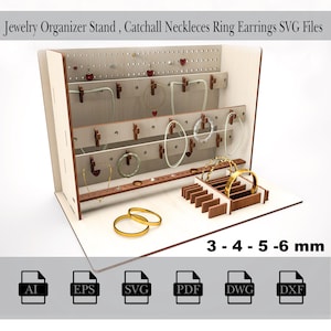 Jewelry Organizer Stand, Catchall Neckleces Ring Earning Stand Svg Files,Display Laser Cut Files Svg Files, Svg, Eps, AI, Dxf, Dwg