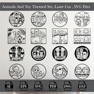 Geometrisches Tier-Set, Bundle-Laser-Schnitt, Raumwandkunst, Tier-Svg-Dateien, moderne Wandkunst, abstrakt