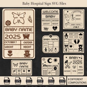 Personalized Wooden Birth Announcement Plaque Custom Newborn Name Sign, Baby Stats Hospital Sign Laser Cut Birth Details Board, SVG Files