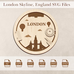 London Skyline, England SVG-Dateien, Holz Schicht Stadt, SVG, Eps, AI, Dxf, Dwg